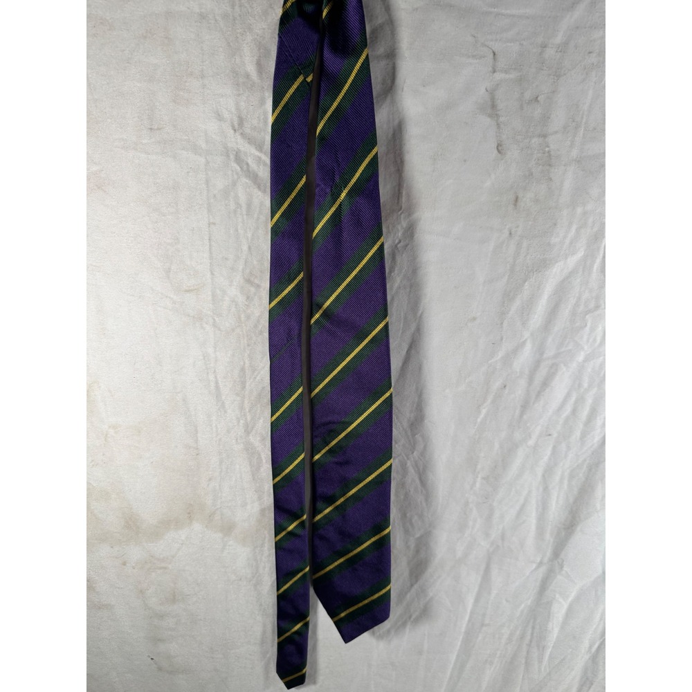 Hunt Club Mens Silk Necktie Purple Green Gold Striped Made in Italy Regimental